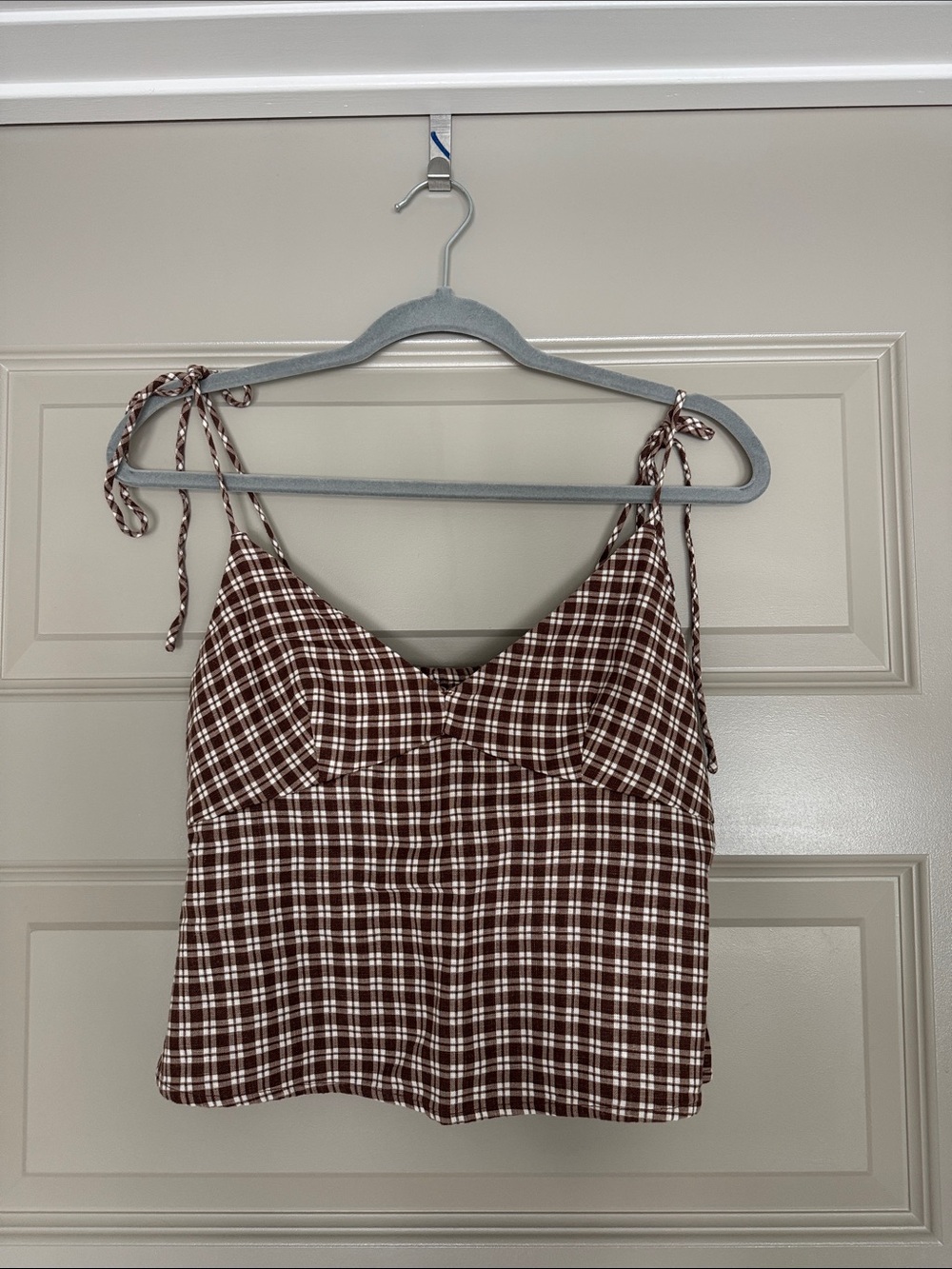 Abercrombie & Fitch Brown Plaid Linen Blend Babydoll Cami